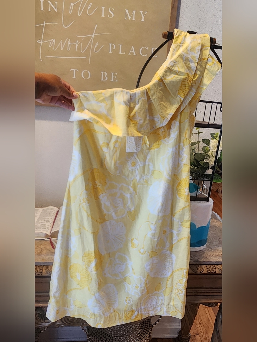 Lilly Pulitzer Yellow Floral One Shoulder Ruffle Dress Size 8
